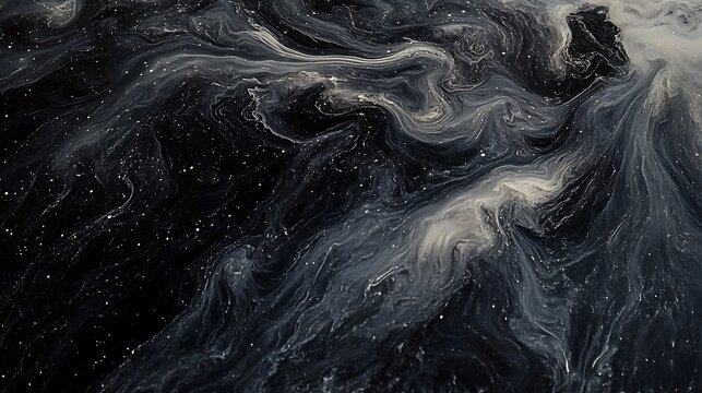 Swirling inkscape, dark background, abstract art, design