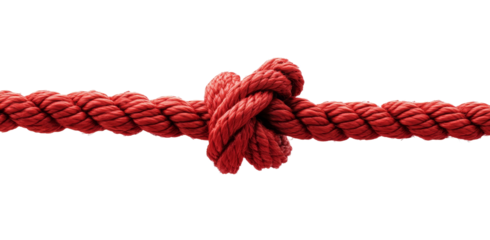 A Simple Overhand Knot Tied in a Length of Crimson Rope, Representing Connection, Security, or Challenge