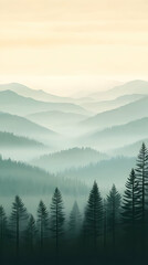 Fototapeta premium Misty Mountain Forest Landscape Creates Serene and Peaceful Scenery at Dawn.