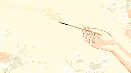 3D cartoon hand holding an incense stick