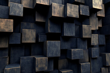 Dark geometric cubes create striking abstract pattern
