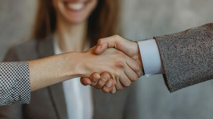 Job Interview Atmosphere Concept, handshake between recruiter and smiling candidate shows professionalism and positivity