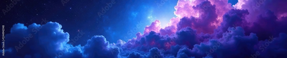 Wall mural blue and purple hue of nebula with swirling clouds and stardust against a dark starry background, ga