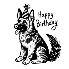 happy birthday German Shepherd dog sketch