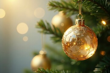 Gold and crystal ball Christmas ornament hanging from a chain, decorations, gold, chandelier
