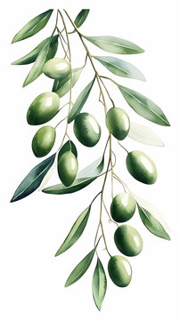 green olive branch watercolor painting clip art preview