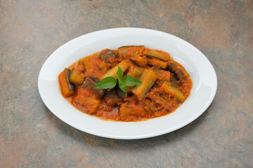Terong Balado, stir fried eggplant with spices, traditional Indonesian food.
