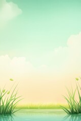 Obraz premium Tranquil Water Landscape with Soft Sky and Green Grass