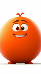 3D Orange Round Character Smiles Happily on White Background
