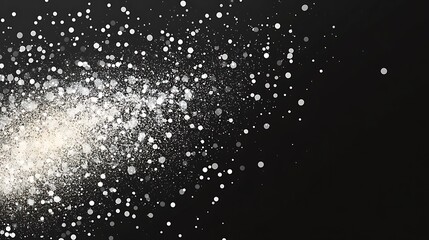 White particles swirl, dark background, abstract design