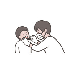 歯科検診を受ける男の子の上半身イラスト