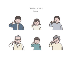 家族で歯磨きするイラスト