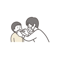 歯科検診を受ける男の子の上半身イラスト