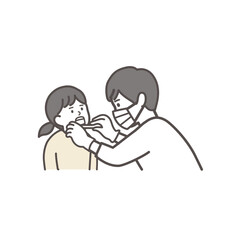 歯科検診を受ける女の子の上半身イラスト