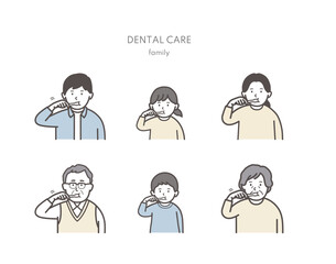 家族で歯磨きするイラスト