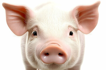 A Cute Piglet Looks Directly at the Camera with a Curious Expression on a White Background.