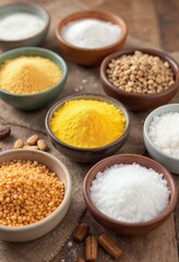 different kinds of sugar in bowls