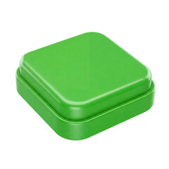 Green glossy square button icon on a transparent background, 3D render