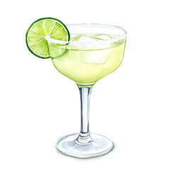 Refreshing margarita cocktail with lime slice and salt rim
