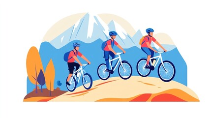 Fototapeta premium Mountain Bikers in Action: Embodying the Spirit of Travel, Sports, and an Active Lifestyle