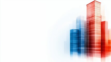 Fototapeta premium Abstract Cityscape With Red And Blue Skyscrapers
