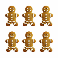 Six Decorated Gingerbread Men Cookies Isolated on White Background
