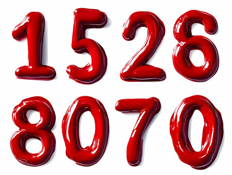 Glossy Red Numbers 1526 8070 are Painted Boldly on a White Background, Perfect for Counting or Design