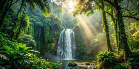 Waterfall in dense tropical jungle