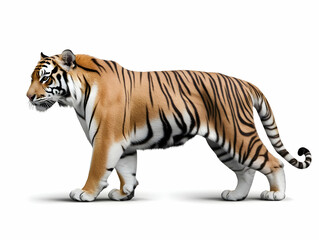 Obraz premium Realistic 3D Tiger Walks Proudly on White Background, Wildlife Illustration