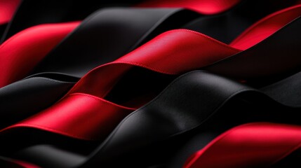Naklejka premium A close-up of undulating black and red ribbons, showcasing their smooth texture and vibrant colors, creating an elegant and dynamic visual effect.