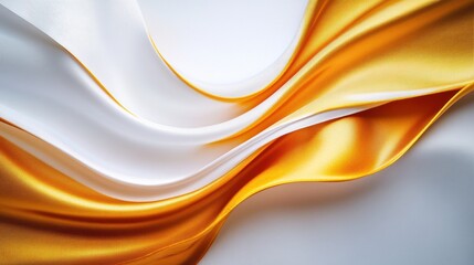 A close-up image of elegant, flowing fabric showcasing a blend of white and golden silk, emphasizing smooth textures and vibrant colors.