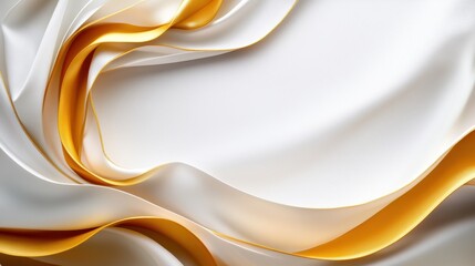 Fototapeta premium A smooth, flowing fabric of white and golden silk, showcasing elegant curves and subtle sheen.