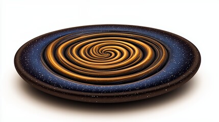 Abstract Gold Spiral Galaxy On Dark Ceramic Plate