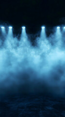 Dark Empty Room with Blue Fog and Spotlights Illuminating a Textured Floor