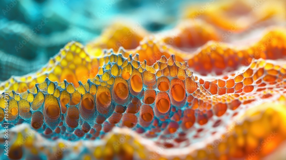 Poster abstract close-up of colorful wavy surface texture with depth and detail