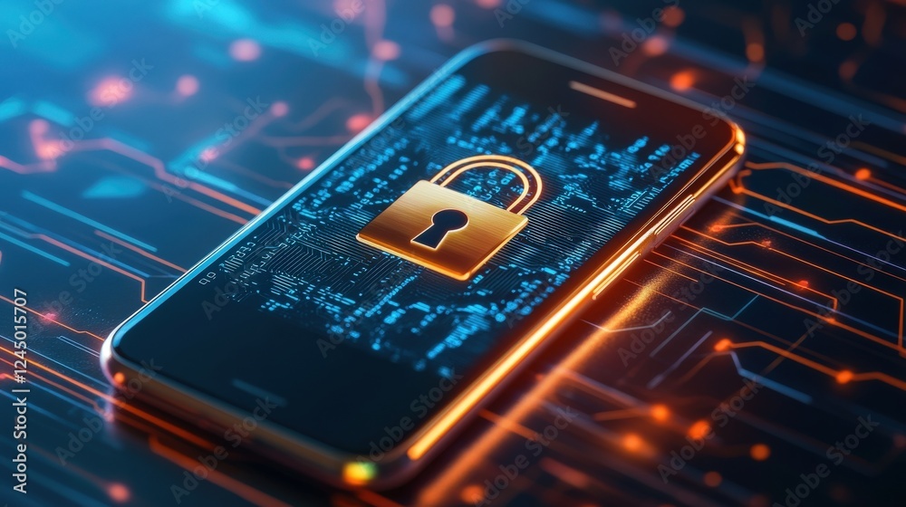 Aufkleber Secure Smartphone with Lock Symbol and Digital Data Background