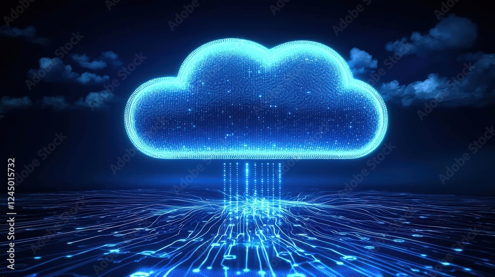 Poster digital cloud icon representing data streaming and connectivity