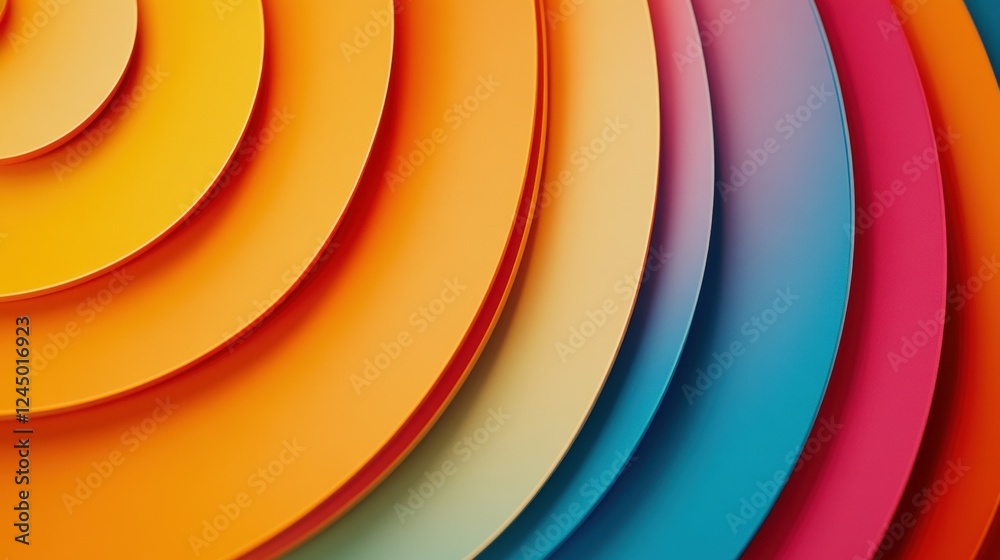 Poster a vibrant, layered design featuring concentric circles in warm and cool colors, creating a visually 