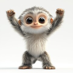Cute 3D Cartoon Character of a Gibbon with Cheerful Expression