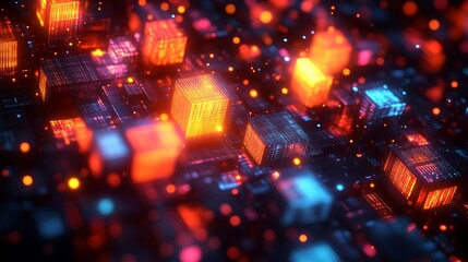 Fototapeta premium Glowing Cubes Illuminate Digital Network Structure