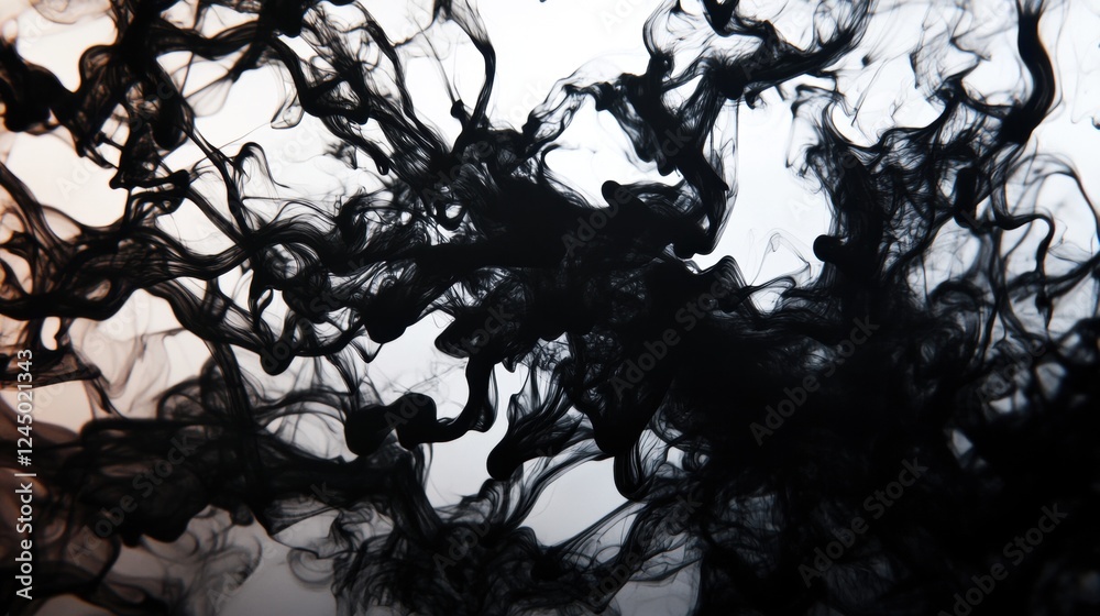 Poster a swirling black ink pattern on a light background, creating an abstract and dynamic visual effect.