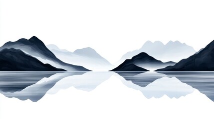 Fototapeta premium Tranquil Reflections of Mountains in Misty Waterscape Scene
