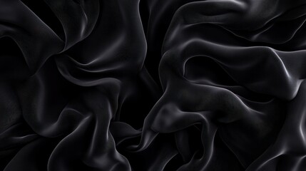 Obraz premium A close-up of luxurious, flowing black fabric, showcasing its smooth texture and intricate folds.