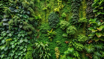 Dense foliage covers entire wall in nature scene, forest wall, tree cover,  forest wall