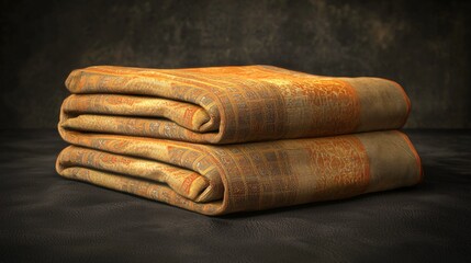 Folded blankets, textured surface, dark background, home decor