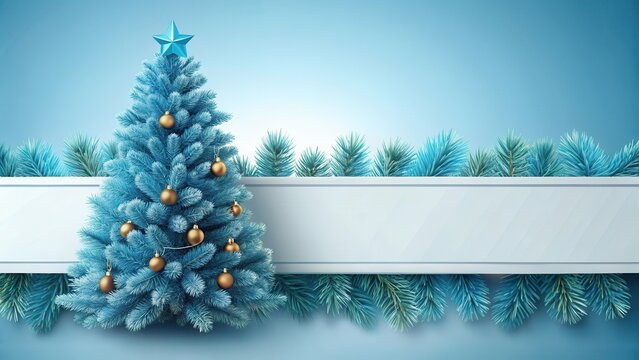 Christmas Blue Banni?re Decor With Pine Tree , banniere, tree,  banniere, tree, pine, indoor, noel, decor, decoration