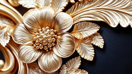 Golden floral ornament detail, dark background. Home decor, luxury design