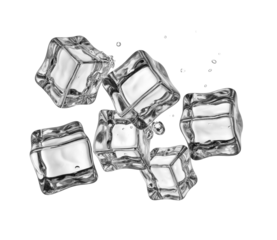 Set of four transparent ice cubes in gray color