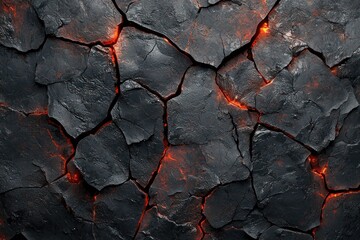 Textured background of cooled lava with crimson gaps, offering a dramatic and rugged visual texture.