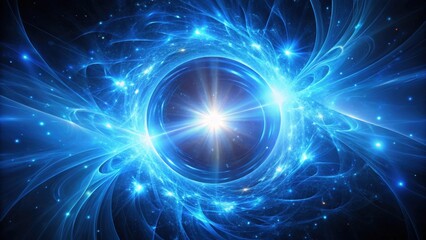 Obraz premium Vibrant blue flare light illuminates a dark space, casting an otherworldly glow on swirling patterns and shapes, patterns